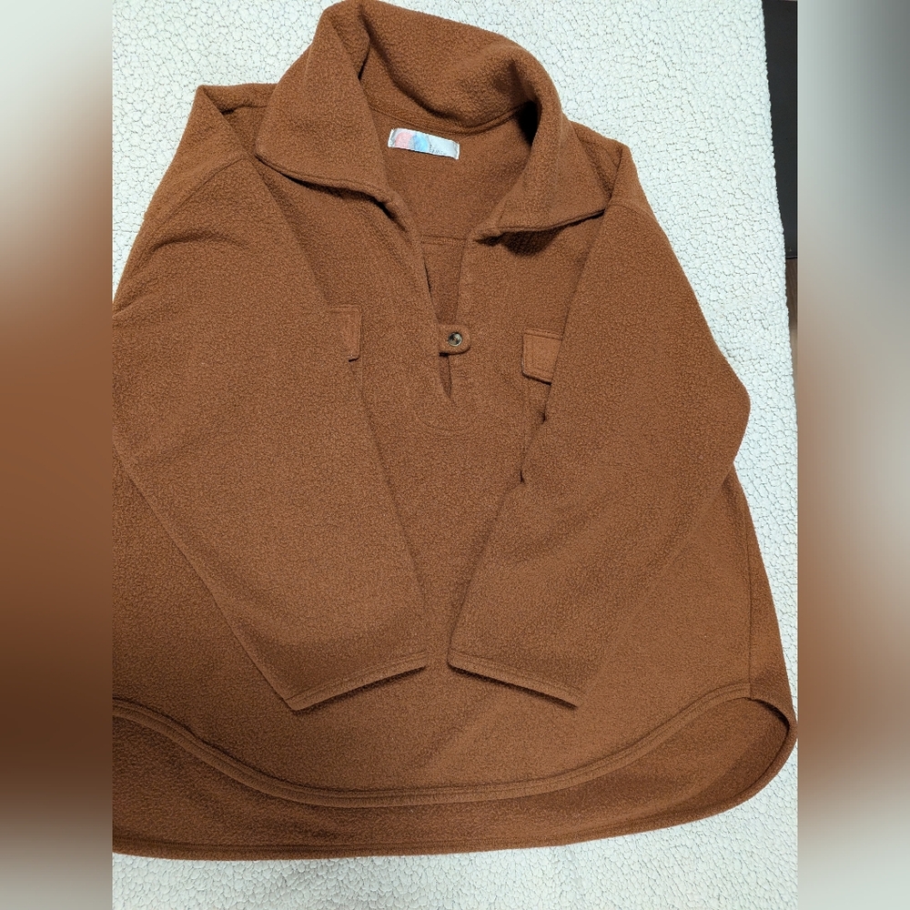Free People Beach All Time Henley Desert Topaz Tan Pullover Fleece Size L - Picture 9 of 15